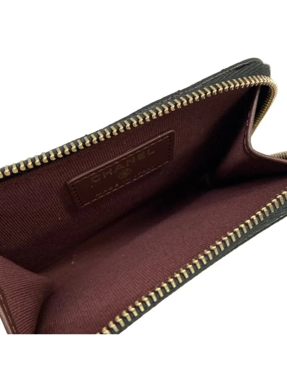 Chanel Coin Case Quilted Black L-shaped Zipper Champagne Gold